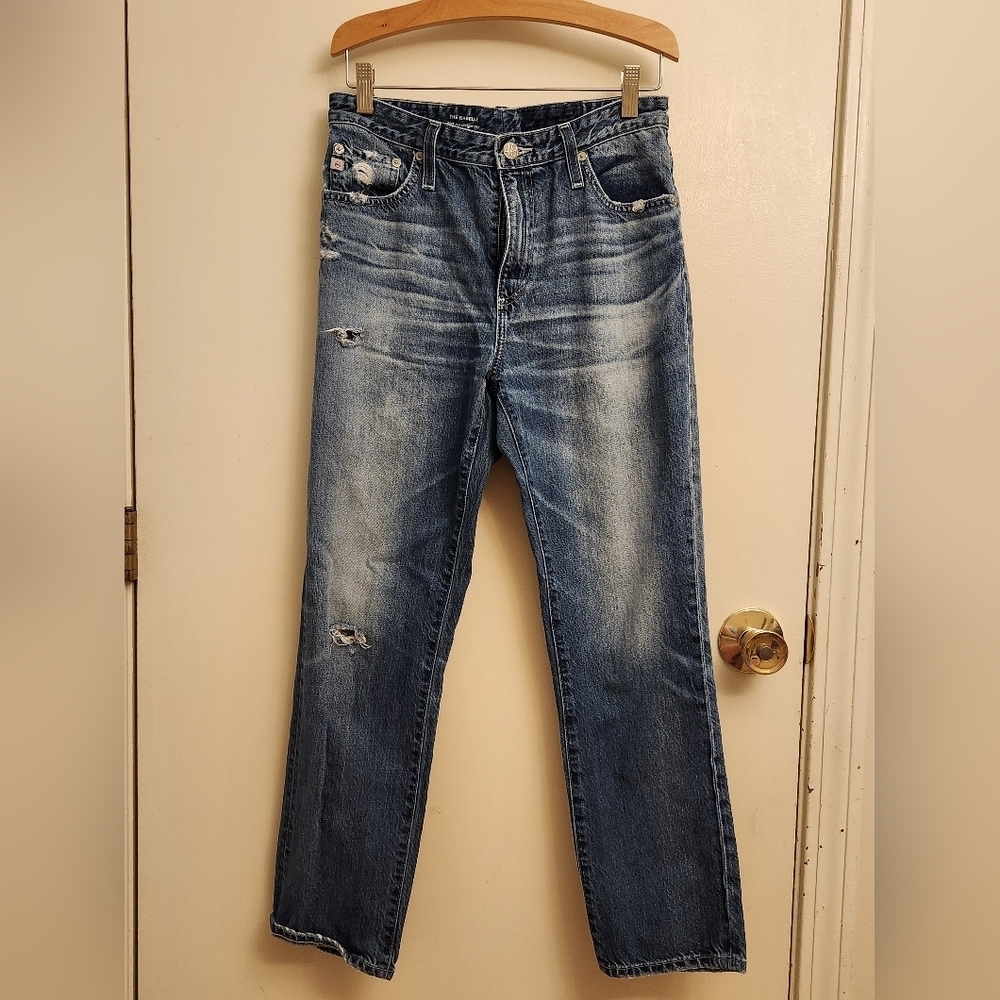 AG Adriano Goldschmied Isabelle high-rise straight leg destroyed knee crop 28R